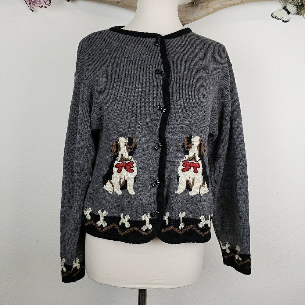 Vintage Tally Ho novelty gray bulldog cardigan